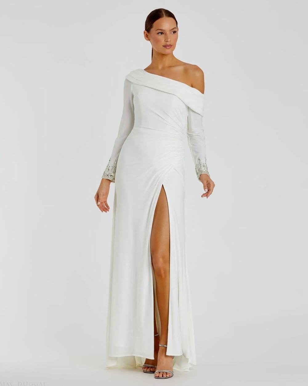 Elegant Mac Duggal Jeweled Cuff Asymmetrical Evening Gown